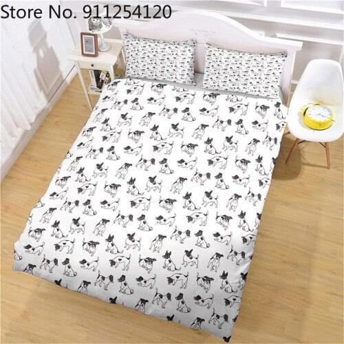 Black White Puppy Duvet Cover Sets Kids Cartoon Bedroom Bedding Sets 2/3 Piece Single Double Queen King Size Duvet Cover Sets