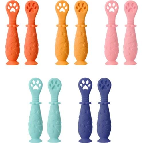 Baby 2Pcs/Set Feeding Spoon Newborn Infant Silicone Rice Cereal Training Spoon Safety Tool for Toddler Dinnerware Sucker Utensil