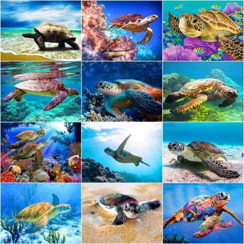 GATYZTORY Oil Painting By Numbers Ocean Animals DIY Hand Painted Wall Art For Adults Coloring By Numbers Green Turtle Gift Home