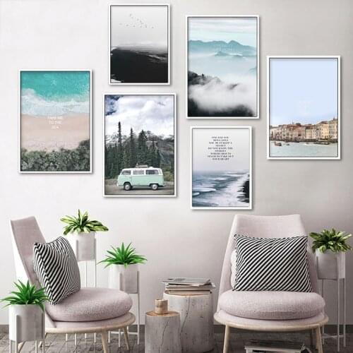 Mountain Seawave HD Picture Nordic Travel Poster Modern Canvas Prints Nature Scenery Art Painting on the Wall Living Room Decor