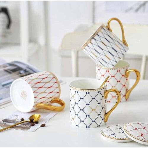 Ceramic Tea Mugs With Lid & Spoon Breakfast Milk Coffee Cup Drinkware Kitchen Drinking Utensils For Lover Wedding Gift 400ML