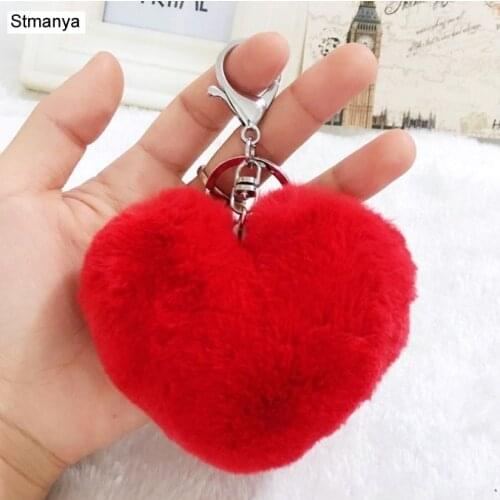 Peach heart imitation rabbit hair ball key ring plush love bag car pendant gift wholesale K1511
