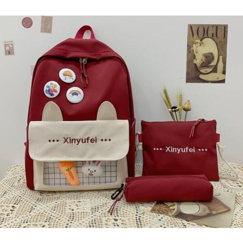 4 Piece Set Waterproof Backpack Fashion Teen Student Schoolbag School Bags for Girl 2021 Canvas Women Bookbags Travel Backpack