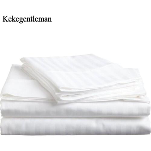 100% Cotton bedding set satin strip Luxury White Hotel bed linen Twin Queen Full King Size Duvet cover&Fitted sheet&Pillowcase