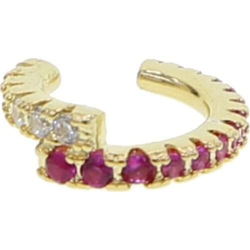 Fashion Non Piercing Pave Colorful Red Blue Green Cz Circle Round Ear Cuff Clip on Clip Earring Tragus Cartilage Closure Rings