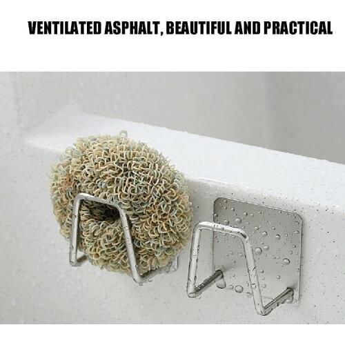 Kitchen Stainless Steel Sponges Holder Self Adhesive Sink Sponges Drain Drying Rack Kitchen Sink Accessories Storage Organizer