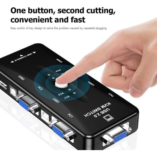 KVM Switch Exquisite Craftsmanship Sturdy Durable 4 Ports 4 in 1 Out VGA Splitter Box for Keyboard Mouse Monitors
