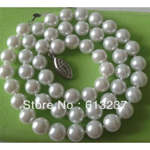 Fashion 10mm white shell simulated-pearl rope chains necklace free shipping round beads elegant jewelry making 18inch MY4178