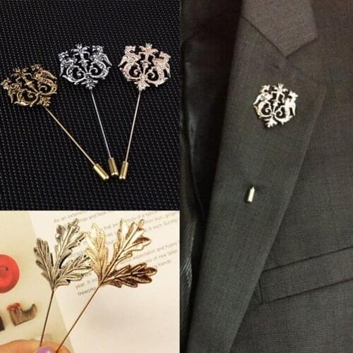 Fashion New Men Retro Golden Wolf Pen Leaves Brooch Pins Collar Suit Stick Breast pin Pin Mens Suit Dress up