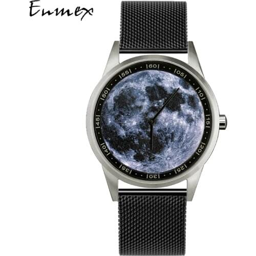 2019 Enmex design wristwatch 3D moon creative design stainless steel case Oil Painting face clock fashion quartz clock watch