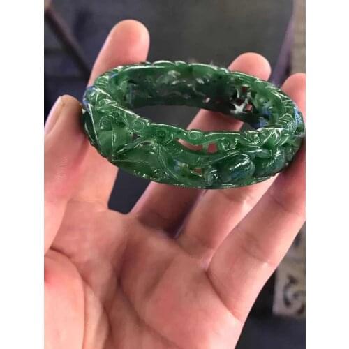 Natural 7A green jade bangles hollow handcarved jadeite bracelets jade bangles jade jewelry bracelets for women charm bracelet