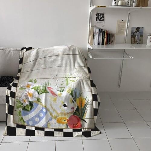 Easter Farm Style Bunny Egg Throw Blanket Home Sofa Decor Blanket Portable Soft Bedspread Microfiber Flannel Blankets for Beds