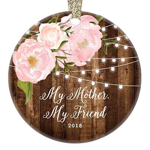 Rustic My Mother My Friend Christmas Ceramics Ornament With Floral ,Christmas Birthday Gifts For Mom
