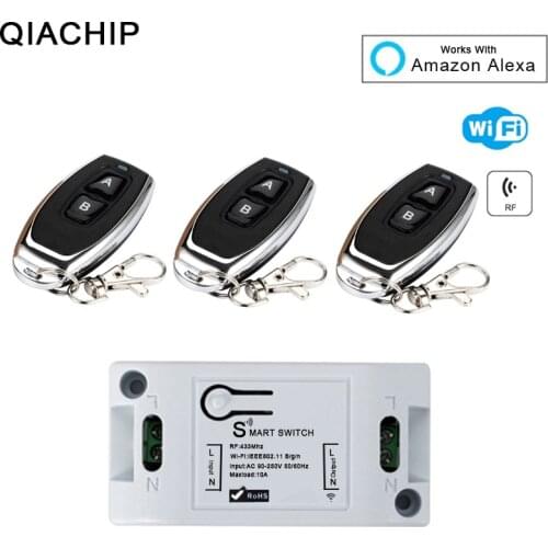 QIACHIP WiFi Wireless Smart Light Switch 433MHz 10A 2200W 1 CH RF Receiver Module + 433 Mhz RF Transmitter Remote Control Switch