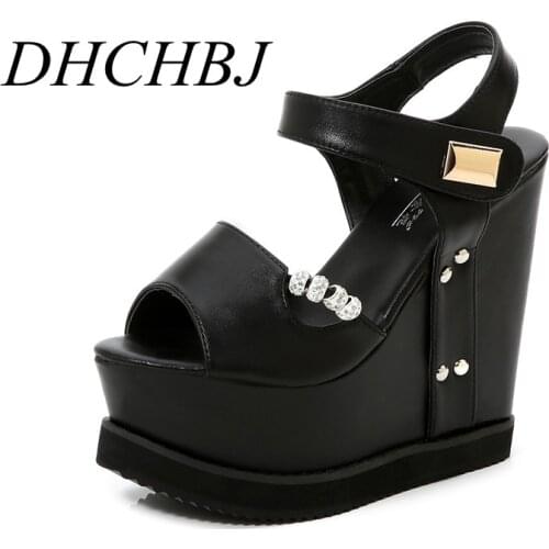 Summer Ultra High Heel Fish Mouth Sandals Wedges Thick Bottom Roman Womens Sandals 15 Cm Sexy High Heels Fashion Female Pumps