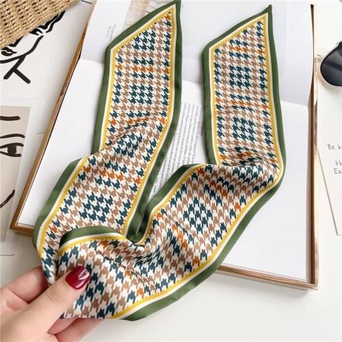 2021 New Soft Silk Skinny Scarf Houndstooth Women Hair Band Bag Wrist Satin Ribbon Girls Headband Foulard Neckerchief for Ladies