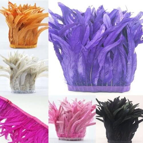 ChengBright 10 Yards 10-12 inch Width Rooster Tail Feather Trim Coque Feather Trimming For Crafts Dress Skirt Costumes Plumes