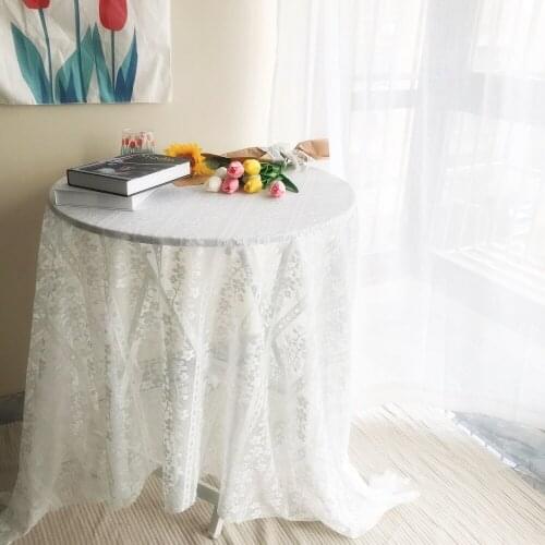 Ins French Vintage White Lace Tablecloth Wedding Party Decor Translucent Table Cover Embroidered Coffee Table Background Cloth
