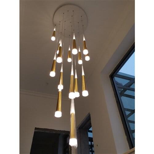 Modern Loft LED Chandelier Height Adjustable Duplex Stair Chandelier Living Room Hotel Ceiling Hanging Light Luxury Pendant Lamp