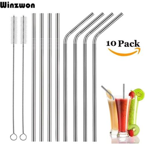 8Pcs Metal Drinking Straw Reusable Stainless Steel Straws With 2Pcs Clean Brush For Home Kitchen Bar Party Drink Accessories