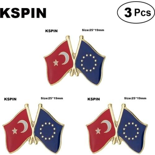 Turkey & European Union Friendship Lapel Pin Flag badge Brooch Pins Badges 3Pcs a Lot