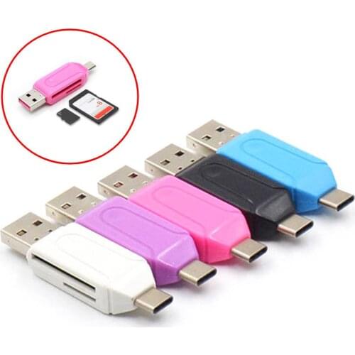 NEW Type C & Micro USB & USB 2 in 1 OTG Card Reader High-speed USB2.0 Universal OTG TF/SD for Android Computer Extension Headers