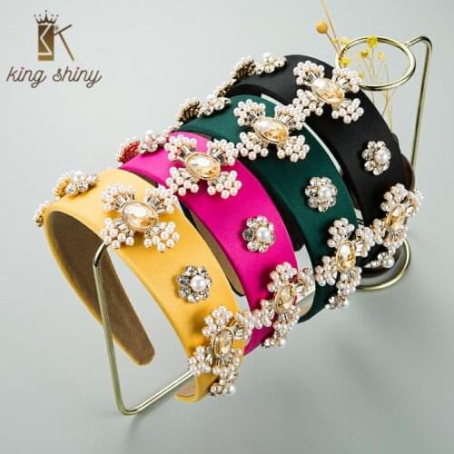 Vintage Baroque Crystal Cross Headband for Woman Elegant Simulated Pearl Solid Color Fabric Hairband Female Party Hair Accessory