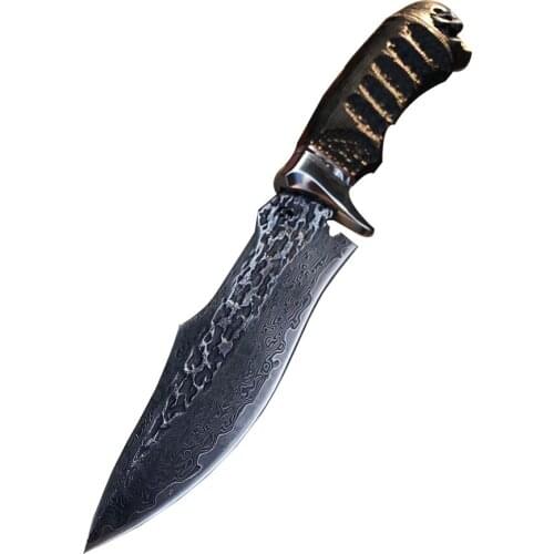 High quality survival knives sale Damascus VG10 steel Alloyed skull head handleStraight Knife Hunting Knife Outdoor Camping Tool