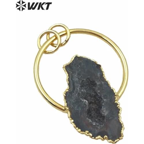 WT-P1455 around shape gold with double loop Pendant natural stone with irregular shape Pendant women charm Jewelry Ornaments
