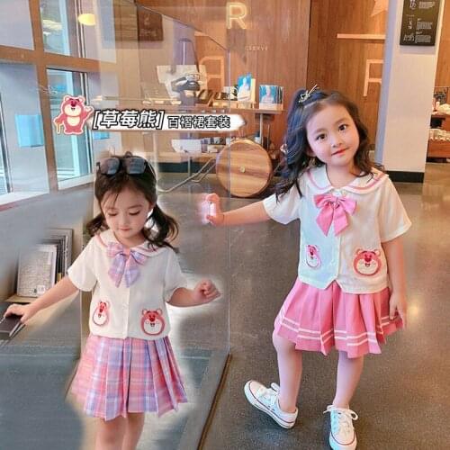 Japan Children Clothes Sailor Blouse + Plaid 2Pcs Dress Girls Outfits Spring Summer Cute Dress Girls Casual Style Clothing
