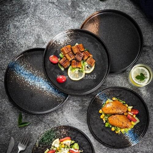 Japanese Ceramic Western Food Plate Pasta Plate Steak Plate Fruit Disc Creative Black Cooking Tableware