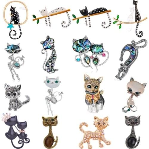 16 Styles Women Children Couple Cats On The Branch Brooches Enamel Vivid Jewelry Sweater Dress Scarf Bag Pins Daily Accessories