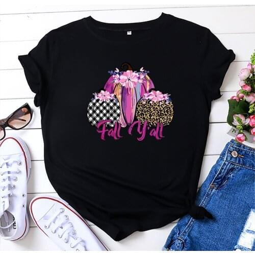 100% Cotton Summer New Womens T-shirt O-Neck Harajuku Fall Colorful Bow Print Top Casual Female T shirt Oversized Size S-5XL