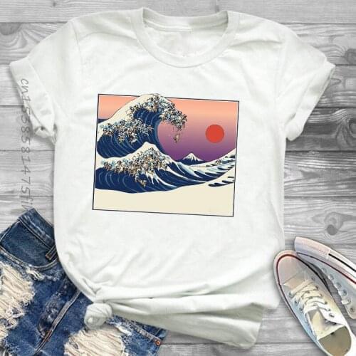Premium Women Wave Painting Dog Cute Aesthetic Clothing Cartoon Womens Female Graphic T Shirt T-Shirt Tee Shirt Tees T-Shirts