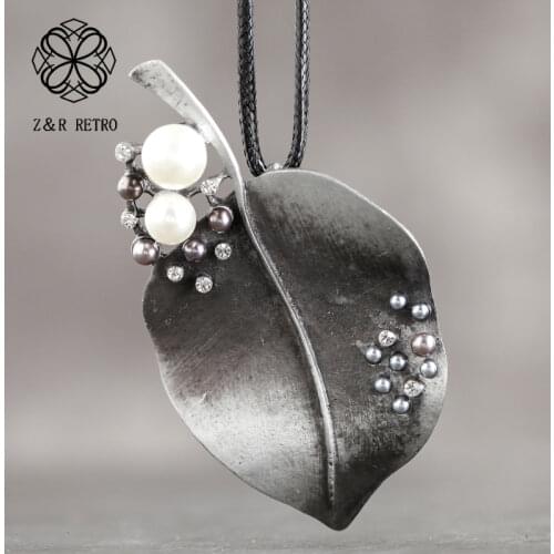 Vintage Leaf Necklaces Jewelry for Women Rope Chain Pendant&Necklaces Metal Zinc Alloy Sweater Accessories Neck Decoration Charm