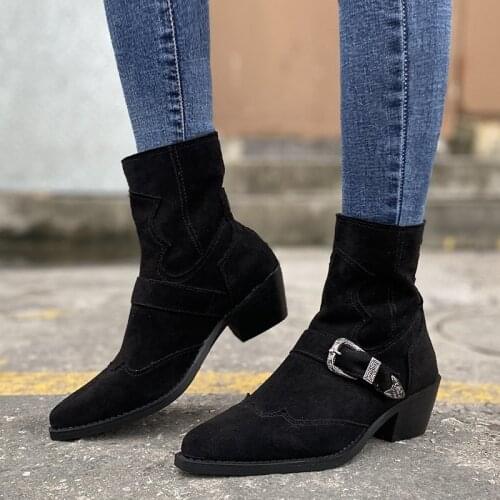 Hot Sale New Womens Boots Pointed Toe Yarn Elastic Ankle Thick Heel High Heels Shoes Female Socks Boots 2021 Spring Autumn