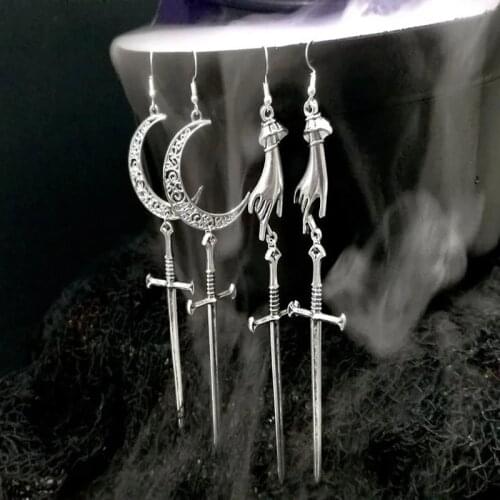 Gothic Dark Witch Hollow Out Moon Sword Jellyfish Metal Earrings Fashion Cool Planet Earrings Statement Jewelry for Women Men