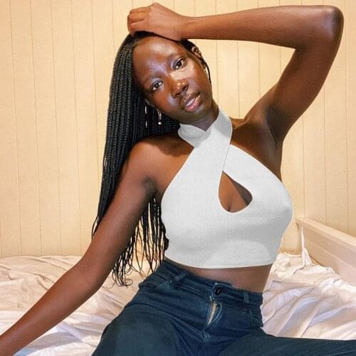 EIFER Cross halterneck cropped top womens leaky back design vest tank top women