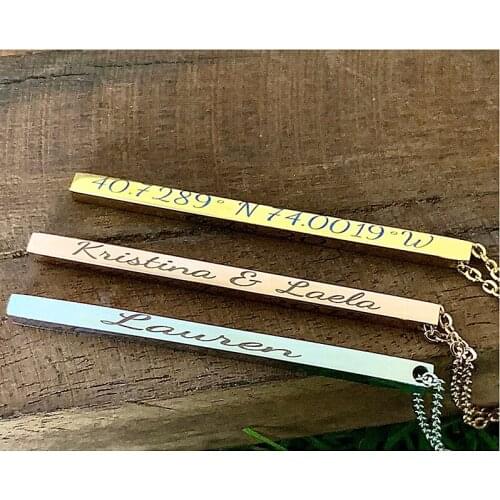 Custom Gold And Silver Vertical Bar Womens Necklace,Personalized Necklace Engraved With Date,Name And Coordinates,Sweet Chain
