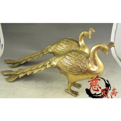 1 pairs pure COPPER wealth Mantang of Feng Shui town house Hannaford peacock Home Furnishing decoration craft supplies wall dies