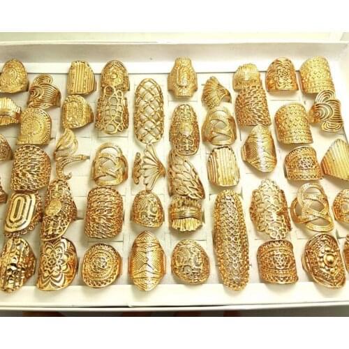 30pcs Retro Hollow Carved Vintage Womens Ring Luxury Gold Plated Alloy Charm Ring Wholesale Party Jewelry Gift Favor