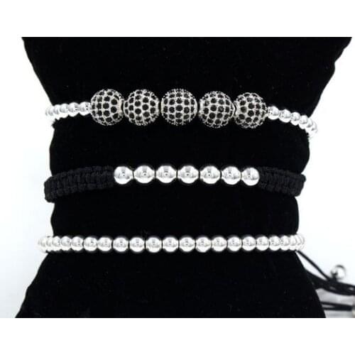 4mm 3PCS/Lot xv42 gold silver Copper cz zircon cubic zirconia elastic ball bead Punk Macrame Charm Buddha Yoga Bracelet Bangles