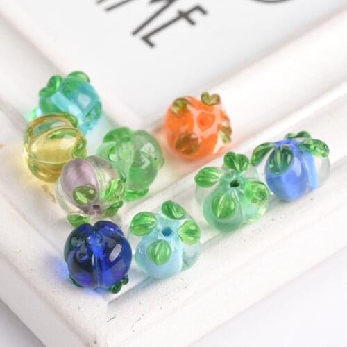 5pcs 12mm Round Orange Persimmon Shape Handmade Lampwork Glass Loose Beads for Jewelry Making DIY Crafts Findings
