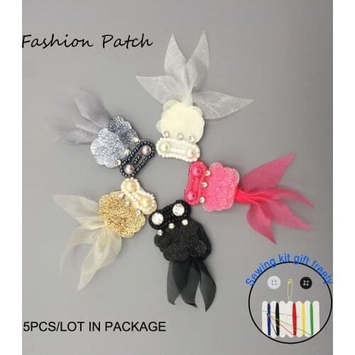 5pcs/lot sew on goldfish patches for clothing DIY beaded patches fish Embroidery parches bordados para ropa