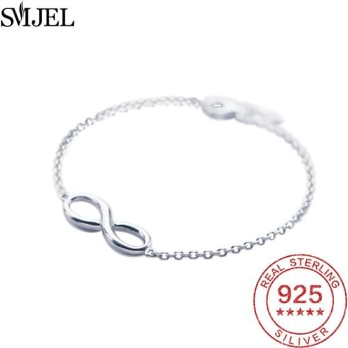 100% 925 Sterling Silver Infinity Charm Bracelets Friendship Bracelet Wedding Love Couples Jewelry 925 Silver
