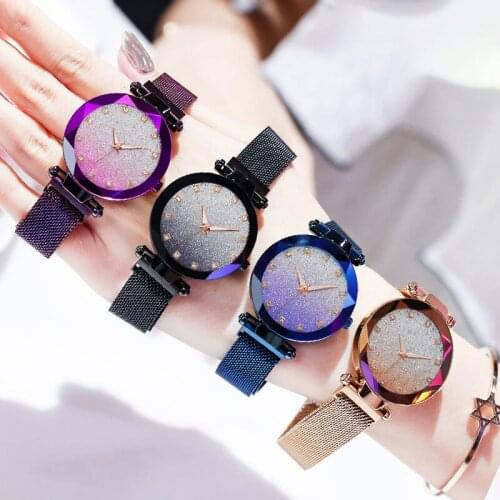 Women Gradient Color Square Diamond Watch Luxury Magnet Buckle Mesh Quartz Watches Relogio Feminino Zegarek Damski