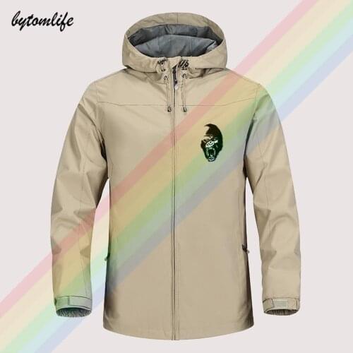 Black Gorilla Growling Angrily Autumn Winter Sailing Hiking Outdoor Hooded Windproof Jacket Men Top Quality Soft Asian Size