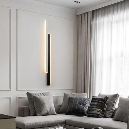 Black and White Long Golden Wall Lamp LED Living Room Background Wall Bedroom Bedside Lamp New Nordic Light Luxury