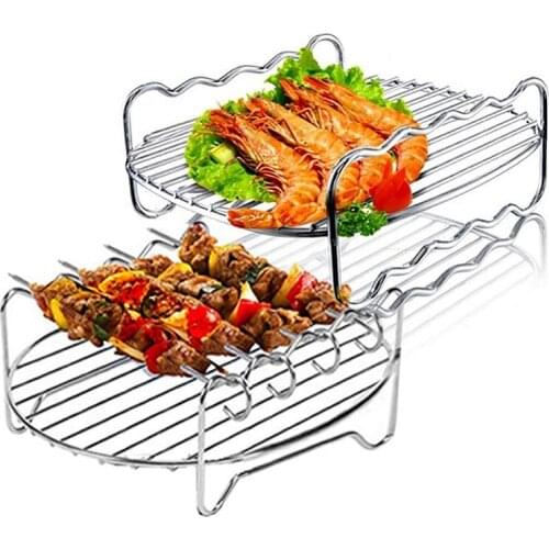 Double-layers Cooking Rack Safe and Durable Stainless Steel Barbecue Tray Air Fryer Accessory BBQ Rack for Kitchen Tools