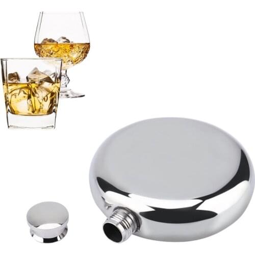 5oz/150mL Mini Stainless Steel Hip Flask Wine Whiskey Hip Flasks Round Alcohol Bottle Portable Drinkware